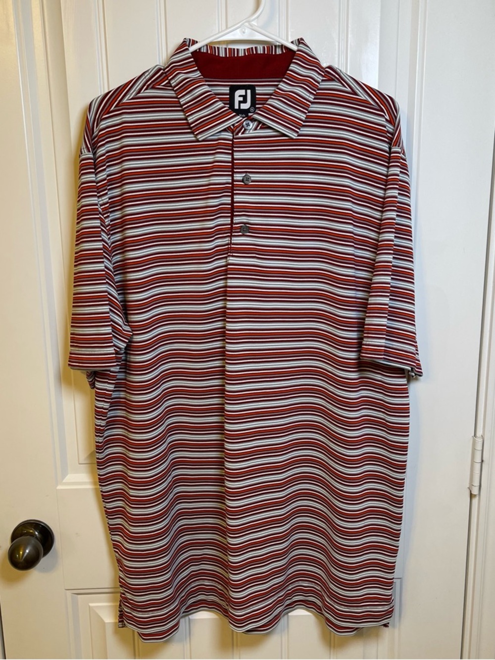 FootJoy FJ Men's XL Striped Polo Shirt - Red/White/Gray Golf Performance